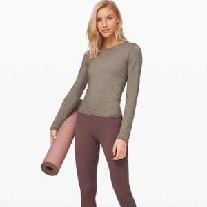 Lululemon Carbon Dust cinched cashmere long sleeve top